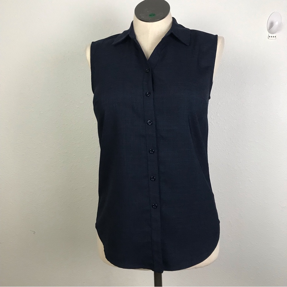 Christopher & Banks women’s blouse sleeveless button down Sz S color blue V-Neck - Picture 10 of 12